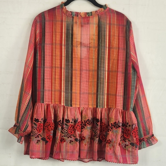 Bhanuni by Jyoti for Anthropologie Embroidered Peplum Boho Blouse Multicolor M - Picture 5 of 13